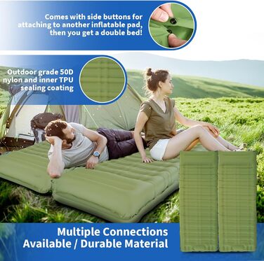 Airminti Self-Inflating Camping Mat - 12cm Thick, Lightweight Air Mattress with Foot Pump & Pillow - Outdoor Sleeping Pad for Camping, Trekking, Beach & Festival - Compact, Army Green