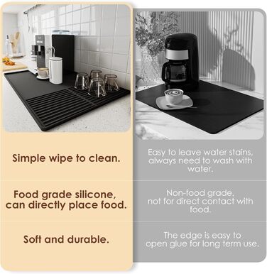 Силіконовий килимок під кавомашину з бортиками, 61 x 40.6 см, чорний | Захист стільниці, аксесуар для кавобару