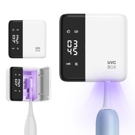 Електричний стерилізатор зубних щіток з сушкою 60°C, LED-дисплеєм, годинником, акумулятором та кріпленням на стіну без свердління. Білий+чорний