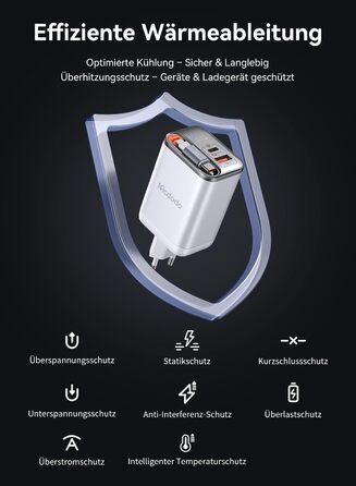 Мсдодо зарядний пристрій USB-C 67W з висувним кабелем, мережевий адаптер, зарядка GaN 3-Port з LED дисплеєм для iPhone, Galaxy, MacBook Pro, iPad