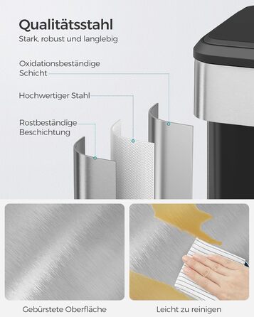 Відро для сміття SONGMICS 40 л з кришкою, педальним механізмом, Soft-Close, утримуванням кришки, срібне, LTB541E40