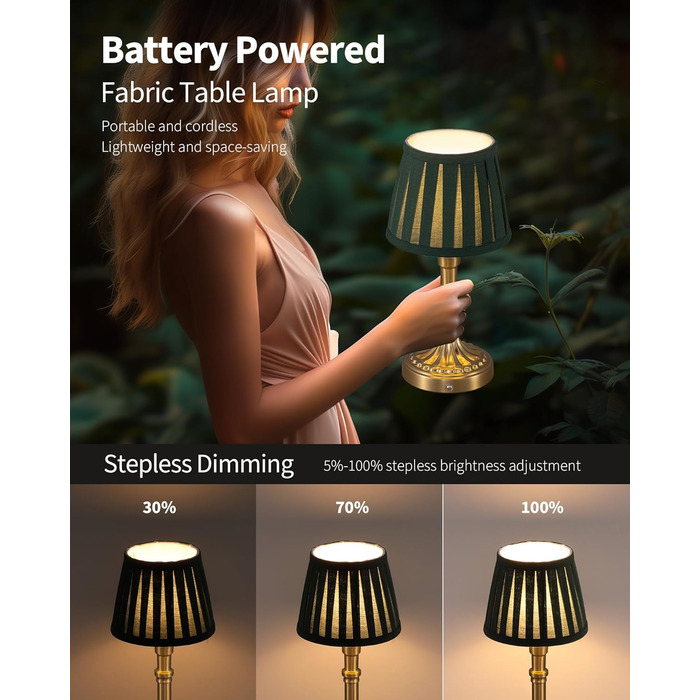 Настільна LED лампа бездротова з акумулятором, димування, сенсорна, бронзова (2 шт) для вітальні, спальні, ванної