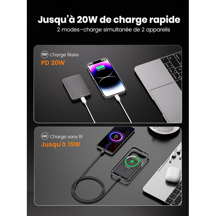 Power Bank Магнітний 10000 mAh PD20W: Бездротовий зарядний пристрій з USB-C для iPhone 17/16/15/14/13 та Apple Watch (Помаранчевий)