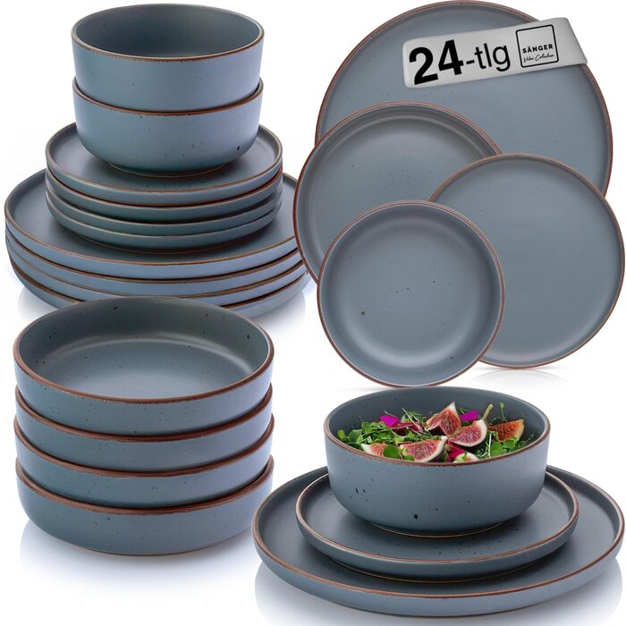 Набір посуду SÄNGER Kombiservice 30 частин, керамічний сервіз на 6 осіб: 6 тарілок для їжі, 6 десертних тарілок, 6 чашок, 6 тарілок для пасти, 6 кавових чашок. Сучасний набір посуду VALUE COLLECTION (Bombay Graphit)