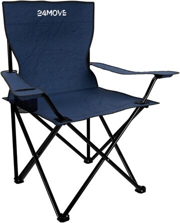 Складний стілець 24MOVE® блакитний для кемпінгу, риболовлі з підсклянником - садовий, розкладний стілець для відпочинку, поліестер, для вулиці та дому