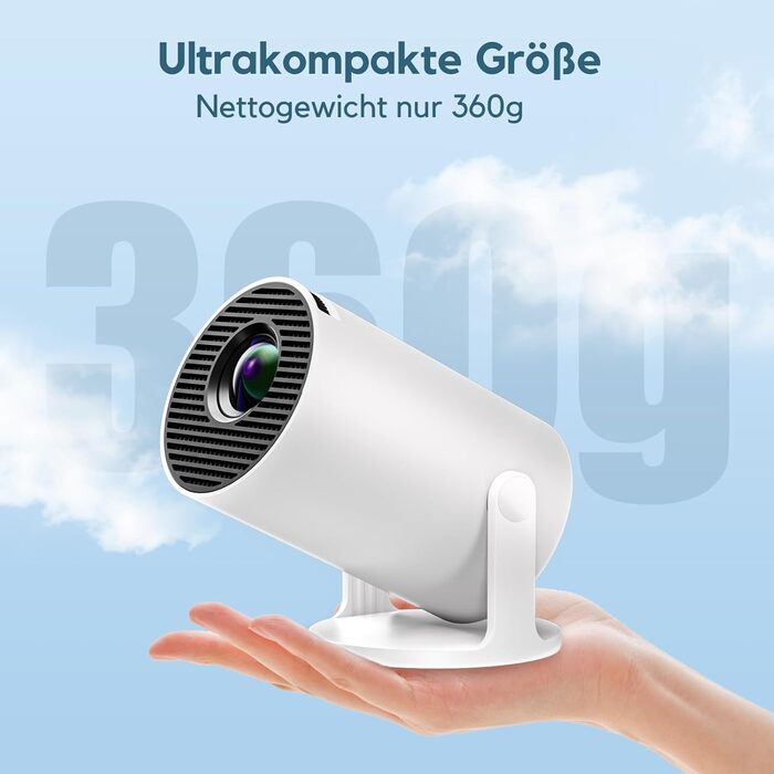 Розумний проєктор AKIYO O2 з підтримкою 1080P, Android 11, WiFi 6, Bluetooth 5.4 та автотрапецеїдною корекцією. Підтримка HDMI, USB, Smartphone, Laptop, PS5. Поворотний на 180°