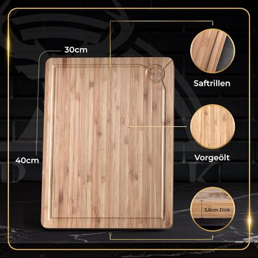 Дерев'яний обробний стіл Deer & Oak з бамбуком, 40 x 30 x 3,8 см - для м'яса, овочів та хліба