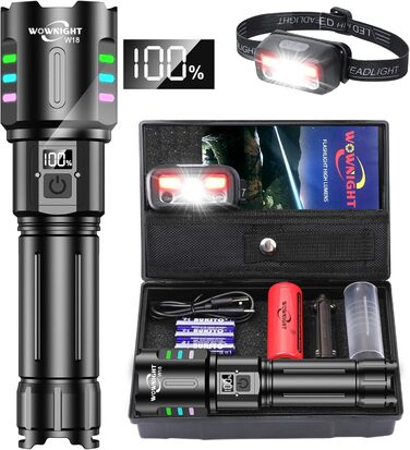 Ліхтар LED акумуляторний тактичний, 500000 люмен, 5 режимів, плавне регулювання яскравості, для кемпінгу та надзвичайних ситуацій, чорний