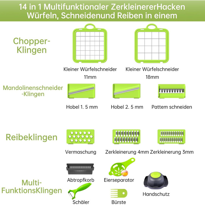 Набір для нарізки овочів Aliansheng 14 в 1: нарізник, кубик-нарізник, тертак для овочів та фруктів