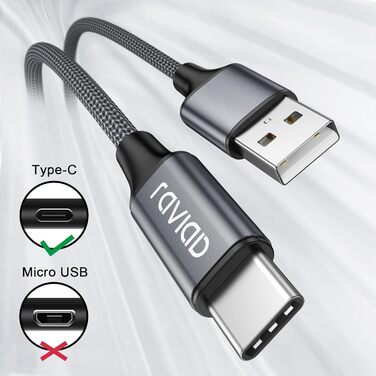Кабель USB-C RAVIAD [4 шт. 0.5м, 1м, 2м, 3м] 3.1A, швидка зарядка, нейлон, для iPhone, Samsung, Huawei, сірий