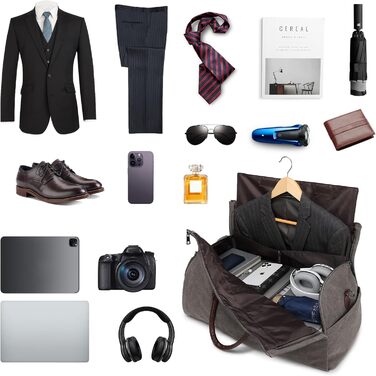Portable Garment Bag, Men's Suit Bag for Business Travel, Large Leather Travel Bag with Shoe Compartment (Gray Backpack)
