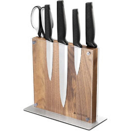 Navaris Magnetic Knife Holder, Double-Sided, Acacia Wood - Magnetic Knife Block, Cutting Board, Magnetic Holder - Knife Rack, Unfitted - with Protection