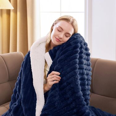 Плед WAVVE Sherpa з плюшем, теплий та м'який, 150x200 см, двосторонній, колір морської хвилі