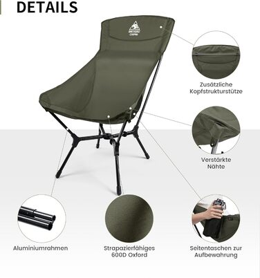 Кемпінговий стілець OneTigris OASISFLEX складний, високий, до 150 кг, зелений Ranger. Стілець для риболовлі, туризму з бічними кишенями