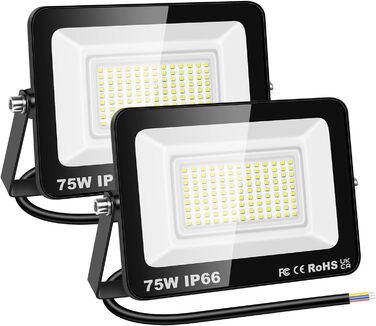 RIGIDON 2x 75W LED Floodlights Outdoor, 7500LM Outdoor Floodlight, 6000K Cool White IP66 Waterproof LED Floodlight, Outdoor Lamp for Garden, Courtyards, Garage, Hotel, Sports Field, Workshop