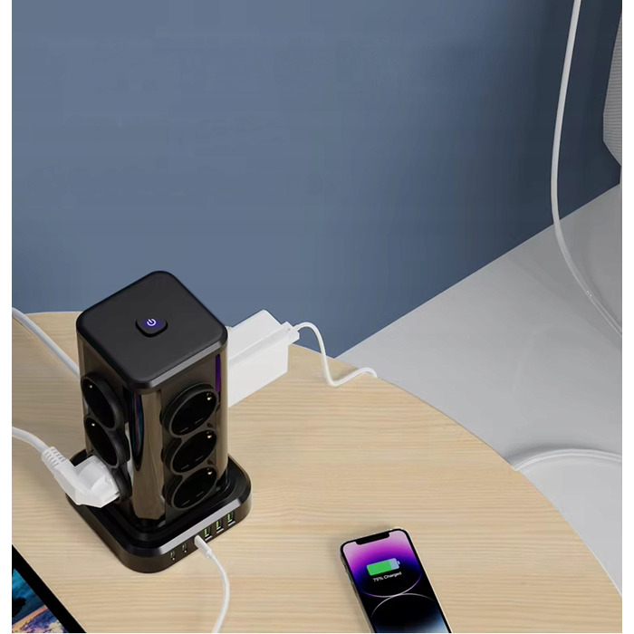 Мережевий фільтр Perys: 12 розеток, 3x USB-A, 3x USB-C, 2 м, чорний