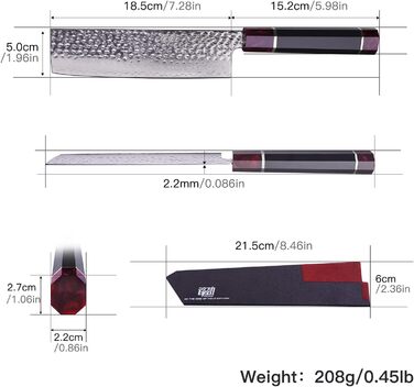 Кухонний ніж Nakiri FINDKING з дамаської сталі, 18 см, восьмигранна ручка з епоксидної смоли, з ABS-чохлом, професійний овочеріз Eternity