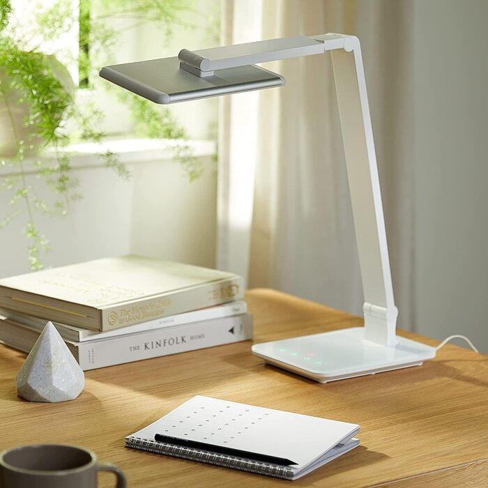 LED лампа настільна FeinTech LTL00100 з USB, регулювання кольору та яскравості, білий корпус, 37x15x43.5 см