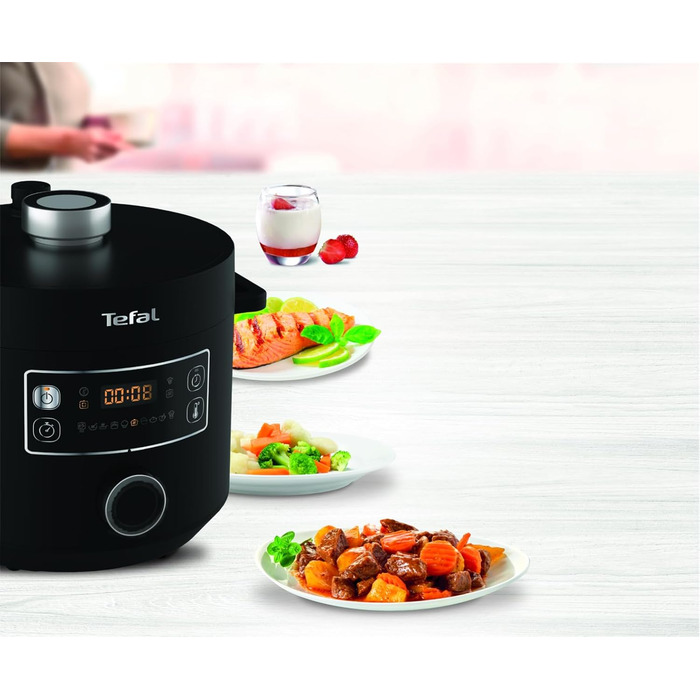 Мультиварка Tefal Turbo Cuisine 4.8л CY7548: швидка, 10 програм (приготування на пару, тушкування, смаження, су-від, рис), підтримання тепла, антипригарне покриття, чорна