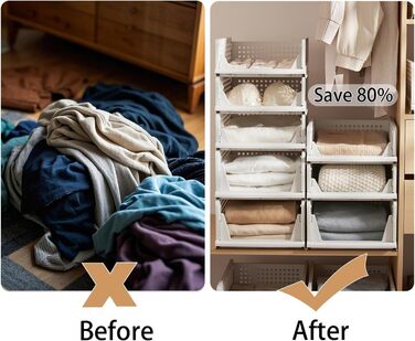 RMAN 8-Piece Stackable Folding Closet Storage Boxes, Closet Organizer Drawers, Plastic Storage Crates for Home, Bedroom, Kitchen - White