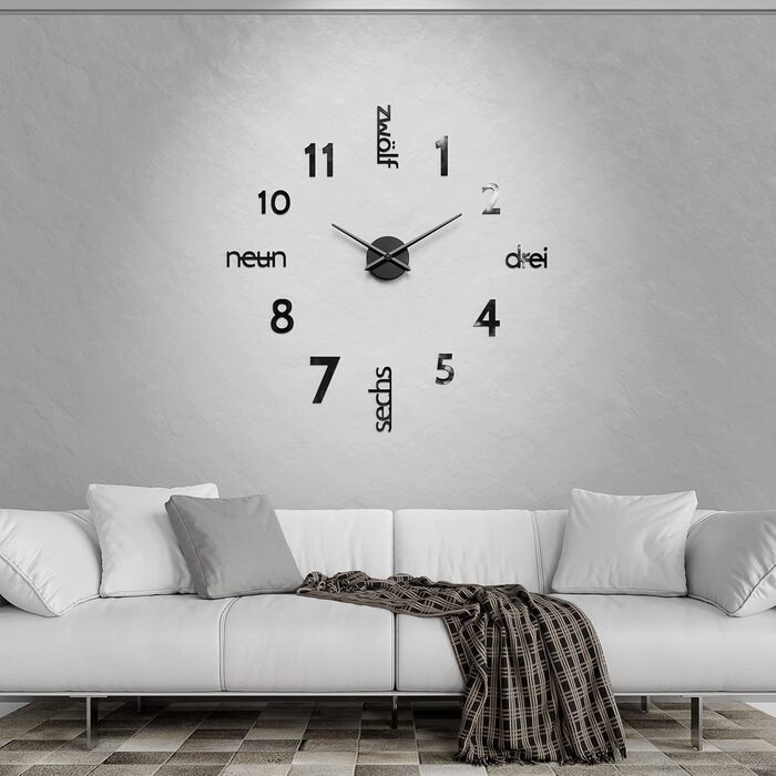 Cander Berlin MNU 0180 S XXL 3D Black Giants Designer Wall Clock Living Room Decoration Wall Tattoo with German Dial made of Acrylic