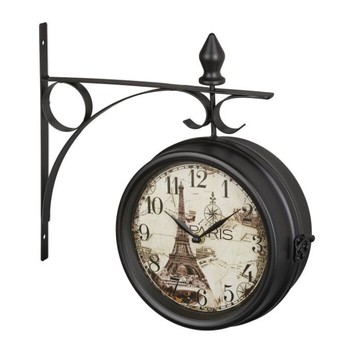 Relaxdays Double-Sided Train Station Clock in Black