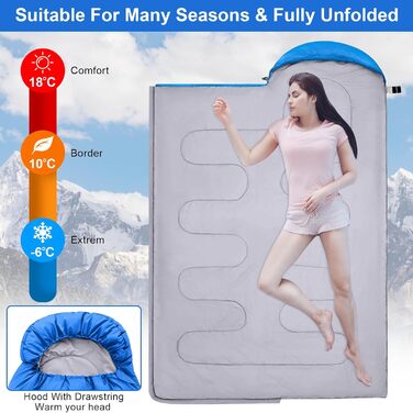 Сплячий мішок 3-4 сезони - 220 x 85 см, вологостійкий, легкий, для кемпінгу та подорожей