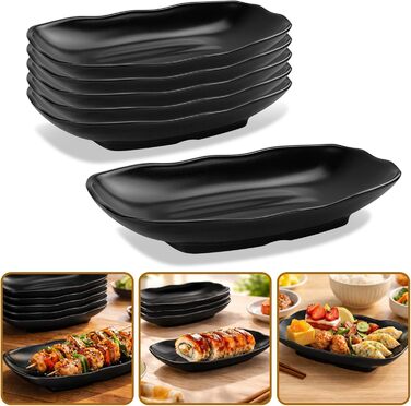 Прямокутні сервіровочні тарілки Teller Rechteckig, чорний порцеляновий набір для закусок, десертів, суші, салатів та інших страв (Ljp5008-6)