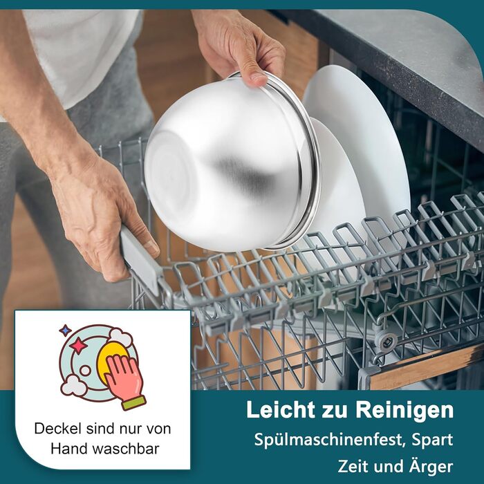 Миска Joyfair 4,5 л з нержавіючої сталі з кришкою, набором терок для приготування їжі, миска для салатів, посудомийна машина - блакитна