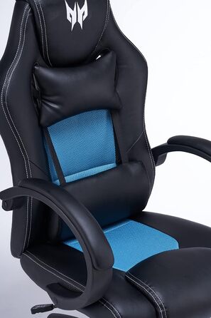 Ігрове крісло Acer Predator Rift Essential, ергономічна підтримка спини та голови, м'які підлокітники, широка сидушка, до 150 кг, чорний/синій