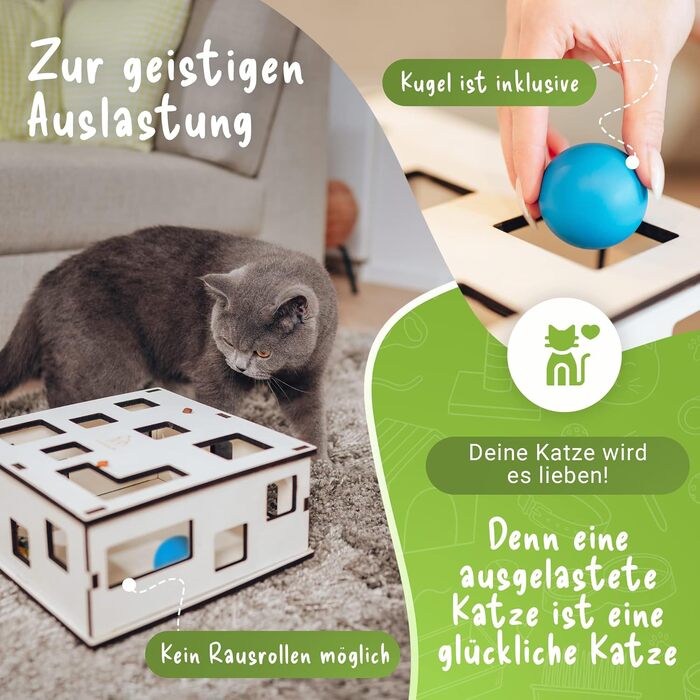 Interactive cat toy for self-entertainment and playing together | Can be combined with treats & own toys [NATURAL PRODUCT] Puzzle Box