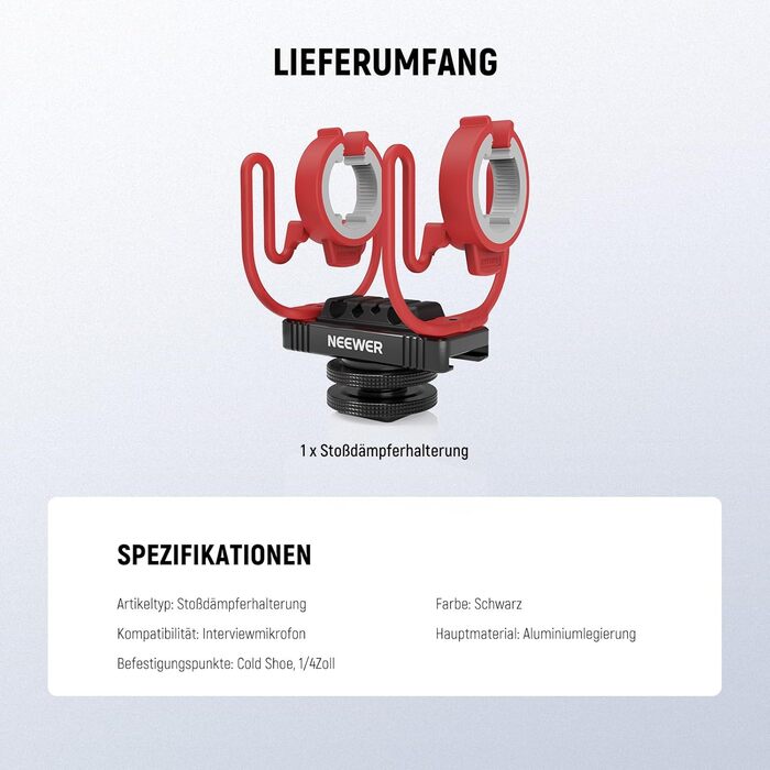 Кріплення мікрофону NEEWER Shock Mount з холодним башмаком та 1/4” різьбою, сумісний з Rode NTG, Sennheiser MKE600, Audio Technica AT875R, MH1