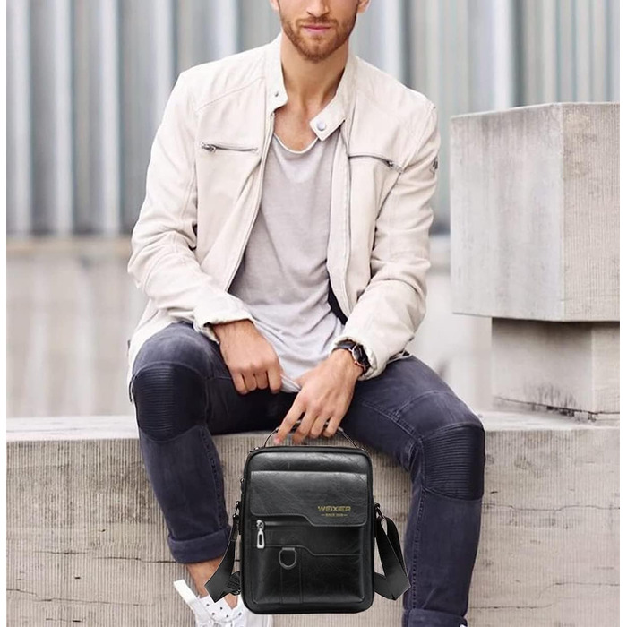 Чоловіча сумка через плече, кросбоді, месенджер з шкіри, чорна (A-schwarz)