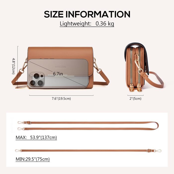 Сумка кросбоді Roulens Klein Handy B-braun/Beige з екошкіри для документів та телефону, регульований ремінець