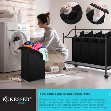 KESSER® Laundry Basket, Laundry Collector, Laundry Sorter with 3 Removable Fabric Bags | 3 Compartments x 35 Liters | Laundry Box with 12 Laundry Instructions, 360° Swivel Wheels with Brake, Laundry Sorting System, Laundry Cart, Beige