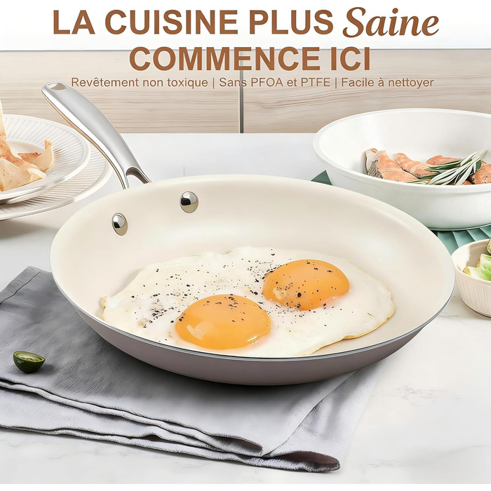 Пательня керамічна 24 см з антипригарним покриттям, індукція, духовка, посудомийна машина, алюміній, не містить PFAS, PFOA, PTFE