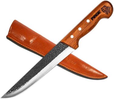 Ніж для м'яса Pirge Elite ручної ковки 21 см з чохлом зі шкіри, нержавіюча сталь, натуральне дерево, кухонний м'ясний ніж для обробки та розділення, надгострий