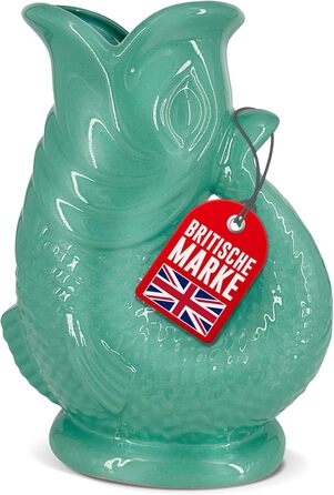 Bubble Jug Water Carafe Ceramic Pitcher in Fish Shape - 1.5 L, Sage Green - Fish Carafe with Glug Sound for Fun Pouring of Water, Wine & More - Bubble Jug Carafe Fish - Fish Pitcher
