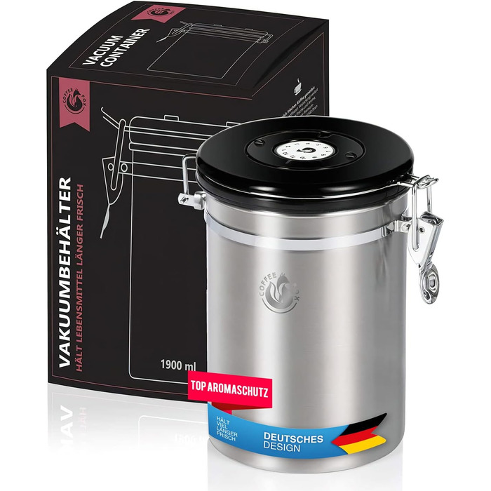 Вакуумна ємність для кави та чаю, 1900 мл - вакуумна тара з герметичним кришкою для зберігання продуктів