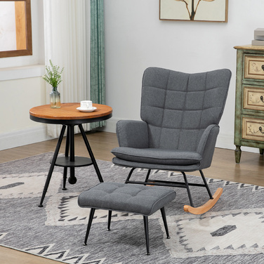 HOMCOM Rocking Chair up to 130 kg, Swivel Chair with Ottoman, Armchair, Quiet Chair, Linen-look Rocking Chair for Living Room & Bedroom