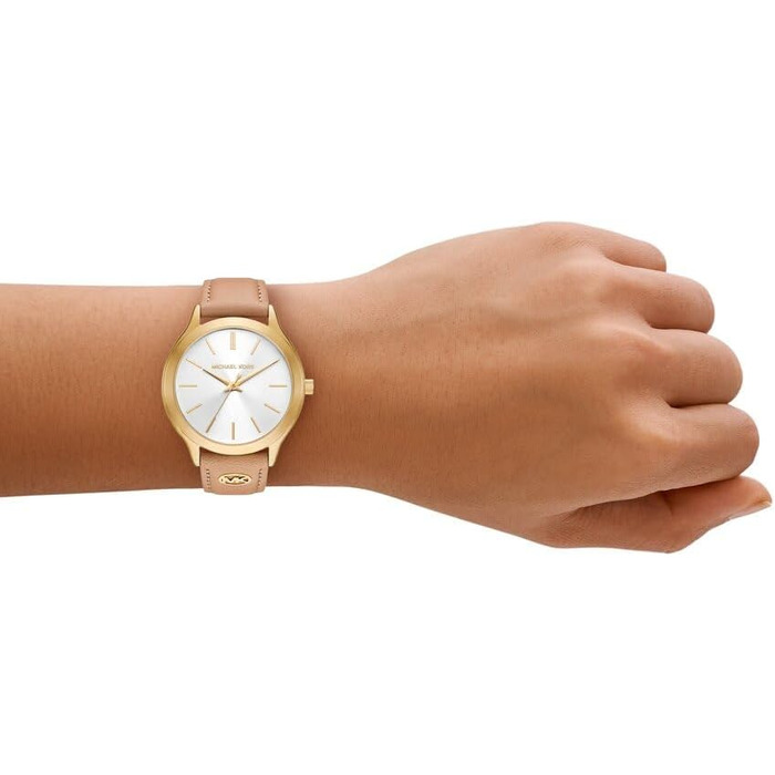 Жіночий годинник Michael Kors Slim Runway кварцовий, 38 мм, з бежевим шкіряним ремінцем