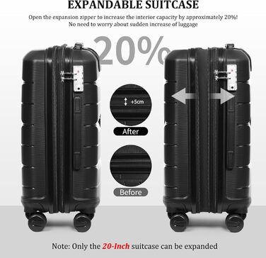 Чохол-валіза Sea Choice з розширенням, ручна поклажа, 4 шт. у наборі, 100% PP, 360° колеса, TSA-замок (Чорний)