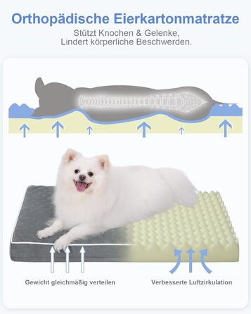 Ортопедичне ліжко для собак KSIIA, великі породи, 104x68x8 см, знімний килимок, миється, сірий колір