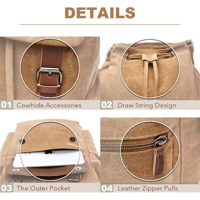 Canvas Backpack Vintage for Laptop Daypack Hiking Travel Large Capacity Bag Unisex