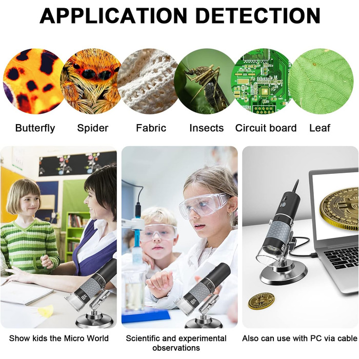 Цифровий мікроскоп Bysameyee 4K з бездротовим підключенням, 40x-1000x збільшення, USB ендоскоп для інспекції, сумісний з iPhone, iPad, Android, Windows, Mac, PC