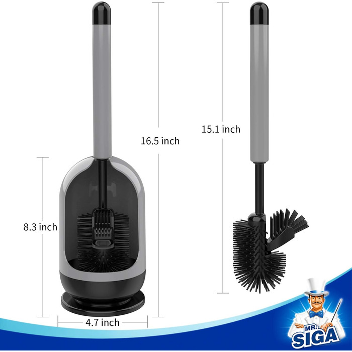 Набір для чищення унітазу Mr.Siga з тримачем, щітка для унітазу з м'якими щетинками, сірий та чорний, 1 шт.