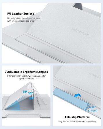 Зручний лапдеск для ноутбука AboveTEK – ергономічний підставка з антиковзким покриттям, захистом від нагріву, вбудованим ковриком для миші, портативна для ліжка, дивана, подорожей (сірий)