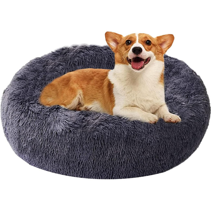 Кругле ліжко для котів та собак, Doughnut-форма, 60 см, сірий колір, Queta Deluxe