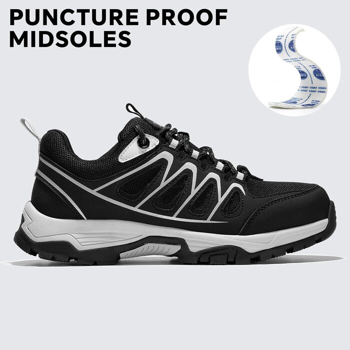 Черевики безпеки унісекс SPIEZ для чоловіків та жінок, робочі черевики-кросівки, м'які черевики з захисною підошвою, легкі черевики для роботи та повсякденного використання, розміри EU36-46 (Чорно-сірий)