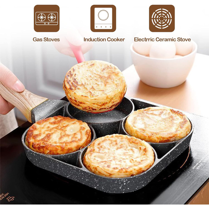 Пательня для млинців та яєць 4-х відділова антипригарна, для індукції та газової плити